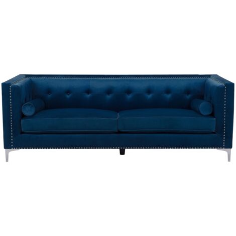 Sofa 3-Sitzer AVALDSENES Samtstoff Marineblau