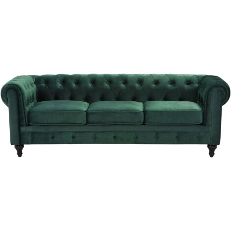 Sofa 3-Sitzer CHESTERFIELD Samtstoff Smaragdgrün