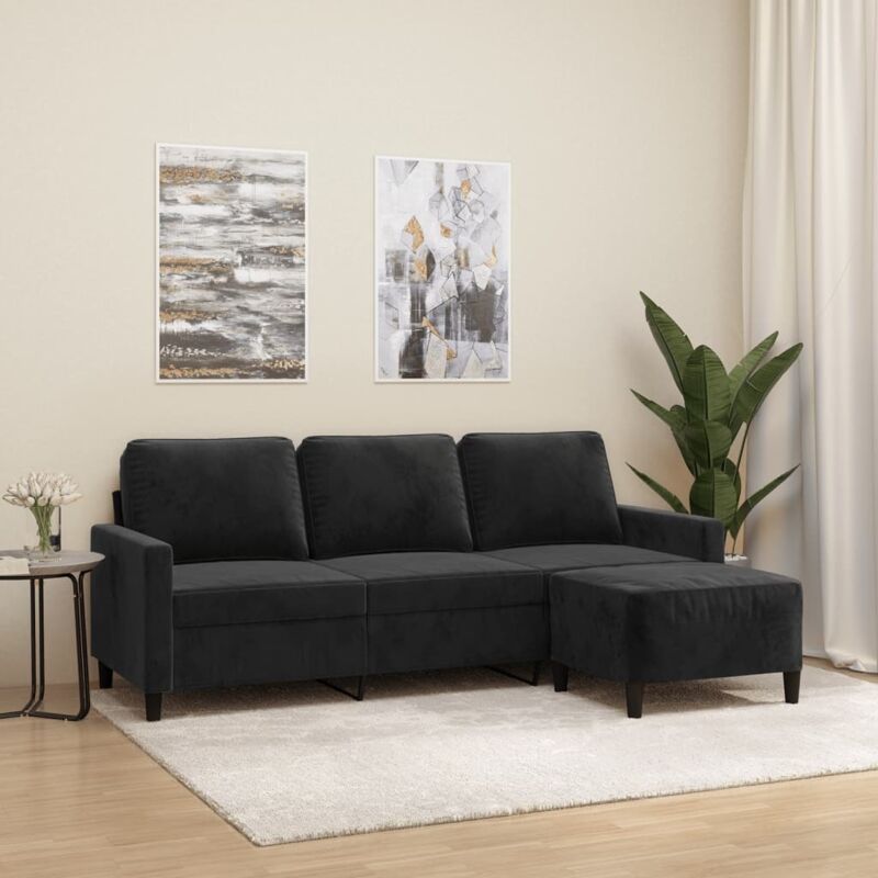 3-sitzer-sofa Mit Hocker Schwarz 180 Cm Samt - Vidaxl