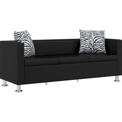 Sofa 3-Sitzer Kunstleder Schwarz vidaXL
