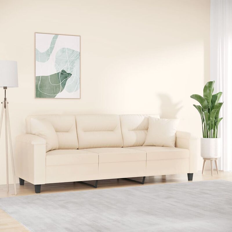 Vidaxl - 3-sitzer-sofa Mit Kissen Beige 180 Cm Mikrofasergewebe