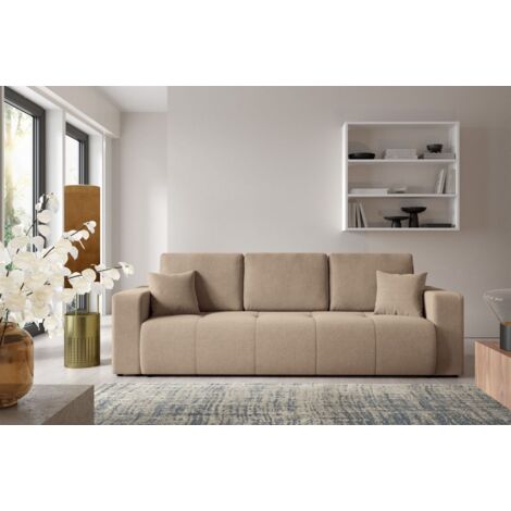 Sofa 3-Sitzer mit Schlaffunktion AUGUSTO in Stoff Wind Beige