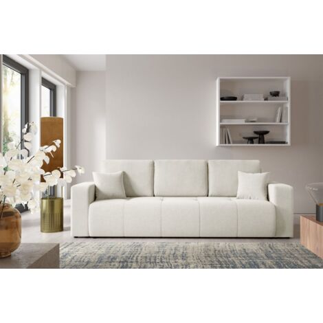 Sofa 3-Sitzer mit Schlaffunktion AUGUSTO in Stoff Wind Creme