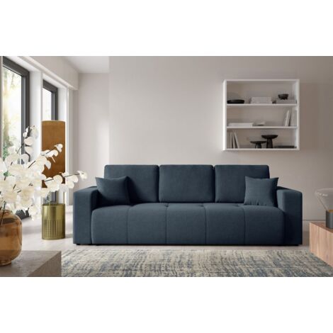 Sofa 3-Sitzer mit Schlaffunktion AUGUSTO in Stoff Wind Dunkelblau
