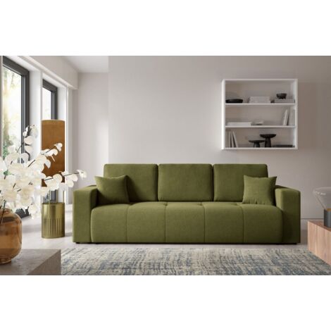 Sofa 3-Sitzer mit Schlaffunktion AUGUSTO in Stoff Wind Grün
