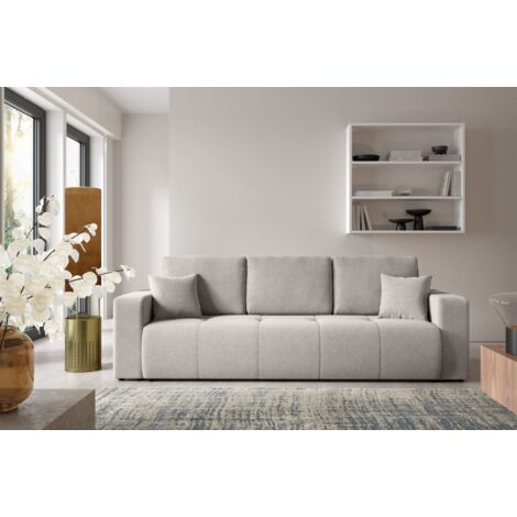 Sofa 3-Sitzer mit Schlaffunktion AUGUSTO in Stoff Wind Hellgrau