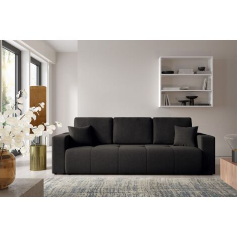 Sofa 3-Sitzer mit Schlaffunktion AUGUSTO in Stoff Wind Schwarz