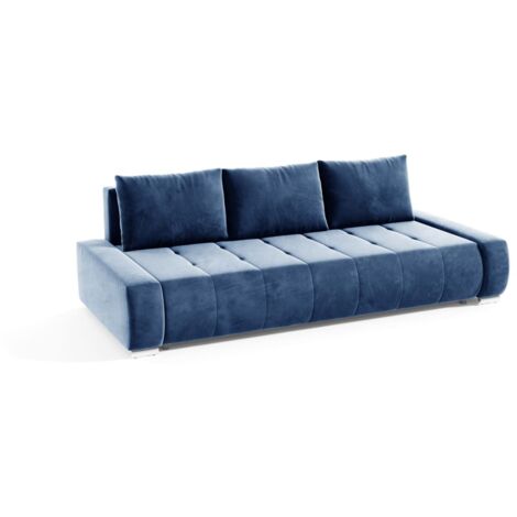 Sofa 3-Sitzer mit Schlaffunktion VOGAR Stoff Monolith Blau