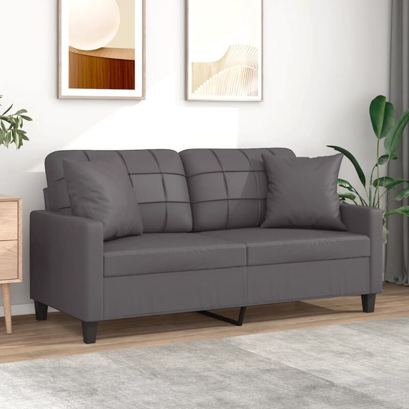 2-sitzer-sofa Mit Zierkissen Grau 140 Cm Kunstleder - Vidaxl