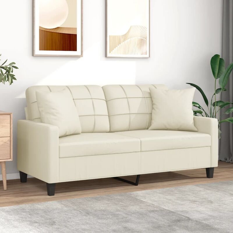 2-sitzer-sofa Mit Zierkissen Creme 140 Cm Kunstleder - Vidaxl