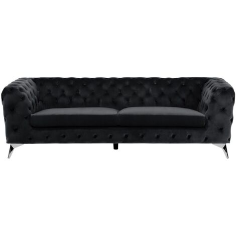 Sofa 3-Sitzer SOTRA Samtstoff Schwarz