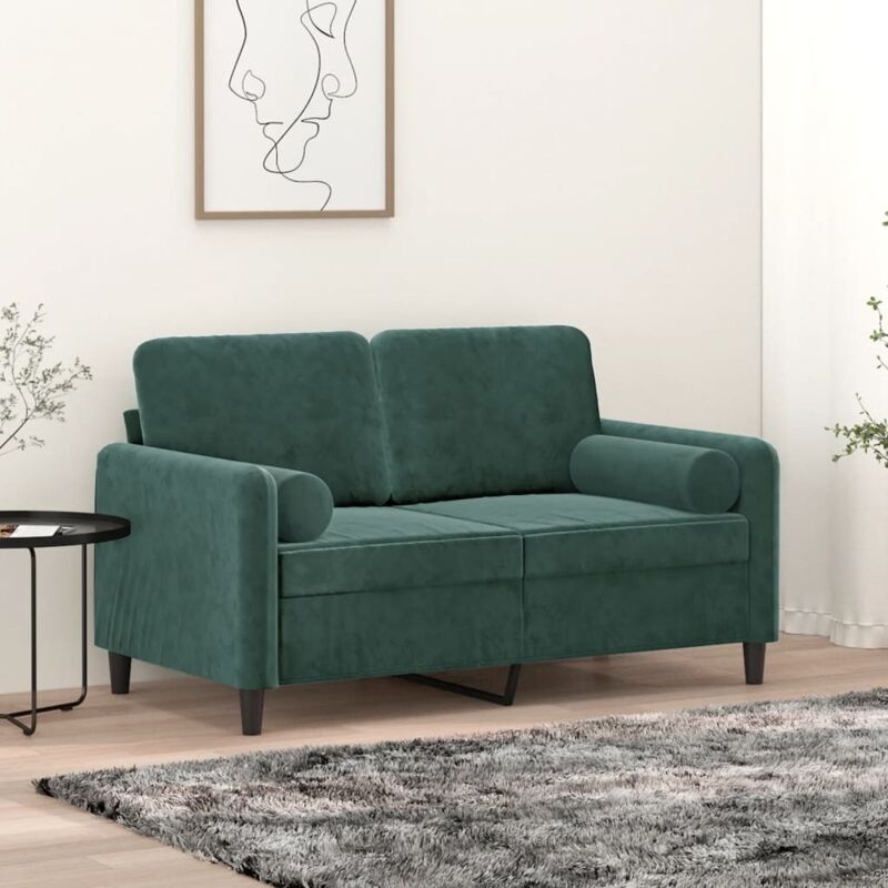 2-sitzer-sofa Mit Zierkissen Dunkelgrün 120 Cm Samt Vidaxl