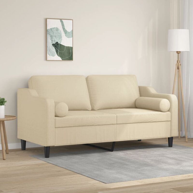 2-sitzer-sofa Mit Zierkissen Creme 140 Cm Stoff Vidaxl
