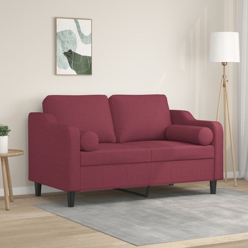 2-sitzer-sofa Mit Zierkissen Weinrot 120 Cm Stoff Vidaxl