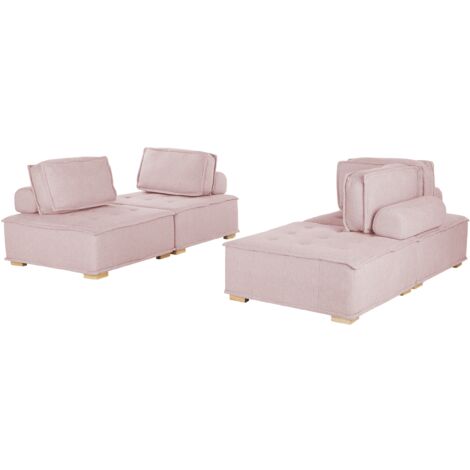 Sofá 4 plazas de poliéster rosa madera clara modular escandinavo moderno Tibro