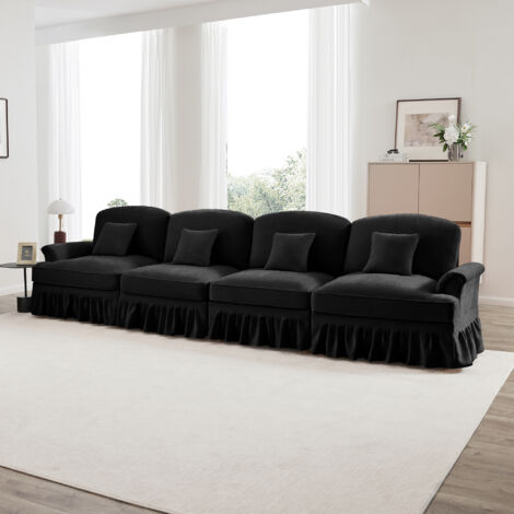Sofá 4 plazas Dos diseños extraíbles Chenille Cómodo color Negro