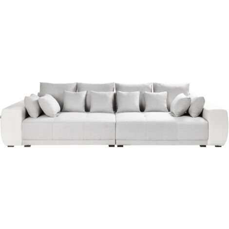 Sofá 4 plazas gris claro beige crema poliéster cojines respaldo Torpo