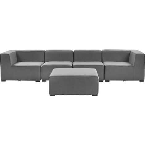 Sofá 4 plazas modular gris oscuro negro con reposapiés poliéster jardín exterior Arezzo