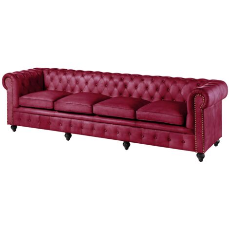 Sofa 4-Sitzer Echtleder 274x82x75 rot CHESTERFIELD 404