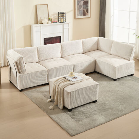 Sofa 6 plazas 308x154x82 cm, sofa modular, libremente combinable, terciopelo, beige