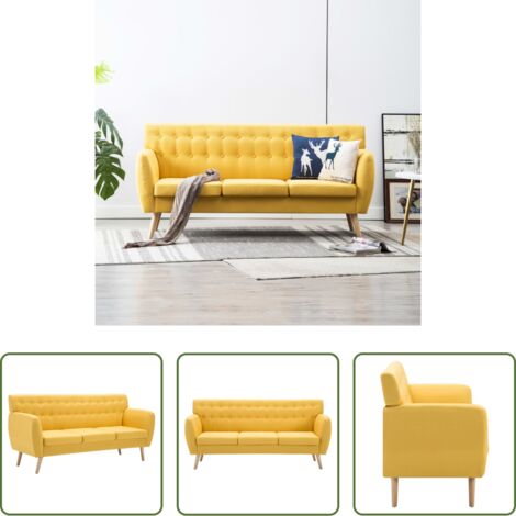 Sofá amarillo -  Sofá de 3 plazas tapizado de tela amarillo 172x70x82 cm