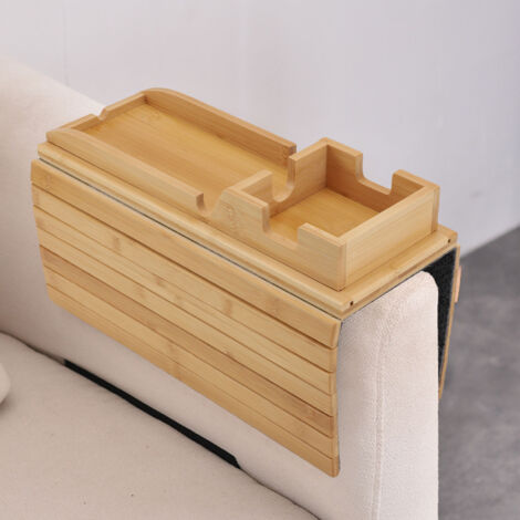 [Sofa-Armlehnentablett] Abnehmbares, faltbares Sofa-Armlehnentablett aus Holz, doppelt verwendbar für Getränke und Snacks, stabil und rutschfest, ca. 34 x 41 cm