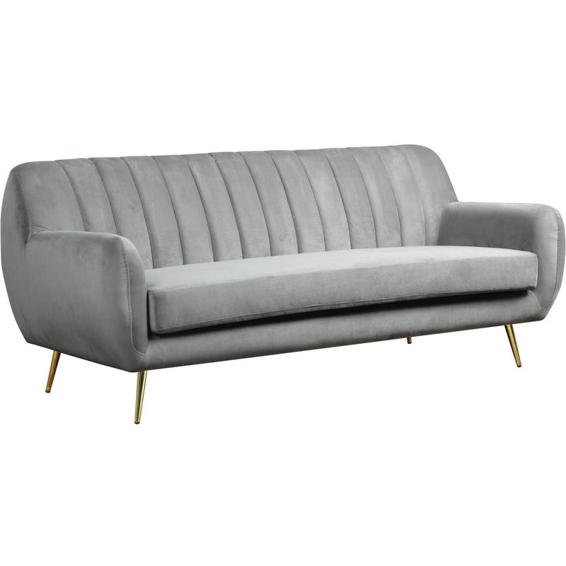 Habitat Et Jardin - Sofa aus grauem Samt Evans - 195 x 84 x 82 cm - 3-Sitzer-Sofa