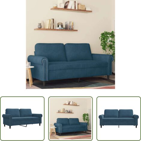 Sofá azul -  Sofá de 2 plazas terciopelo azul 140 cm