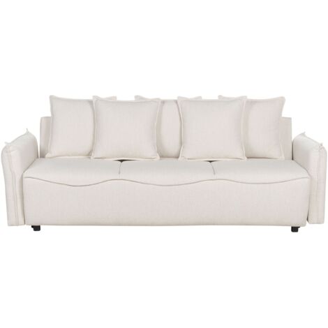 Sofa Bed 3 Seater KRAMA Fabric Off-White with Storage