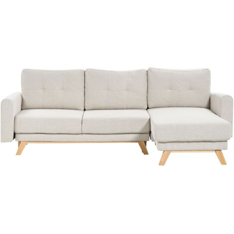 Sofa Bed 3 Seater SIRO Fabric Light Beige with Storage Left Hand