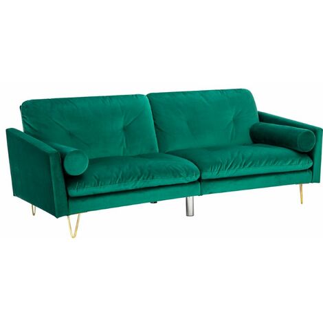 Sofa Bed Convertible Sofa Settee with 2 Bolster Cushions in Green
