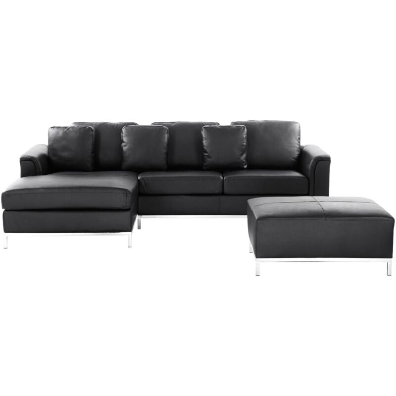 Beliani Ecksofa 5-sitzer Oslo Echtleder Schwarz Mit Ottomane Rechtsseitig