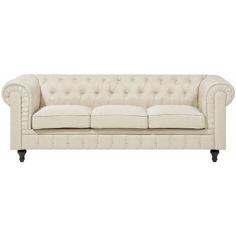 Sofa Beige Samtstoff 3-Sitzer Chesterfield Stil Glamourös Wohnzimmer