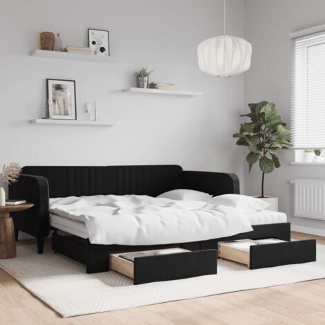 Sofa-Bett mit Ausziehbett und Schubladen schwarz 100x200 cm Velours
