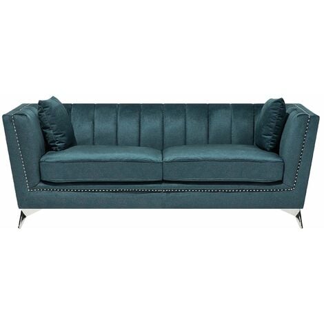Sofa Blau Samtstoff 3-Sitzer Glamourös Zierkissen Wohnzimmer