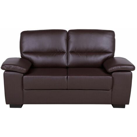 Sofa Braun Kunstleder 2-Sitzer Retro Wohnzimmer