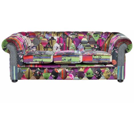 Sofa Bunt Polsterbezug 3-Sitzer Chesterfield Stil Glamourös Wohnzimmer