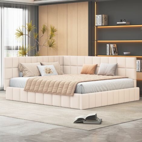 Sofá Cama 160x200cm Base Lamas Terciopelo Beige (Sin Colchón)