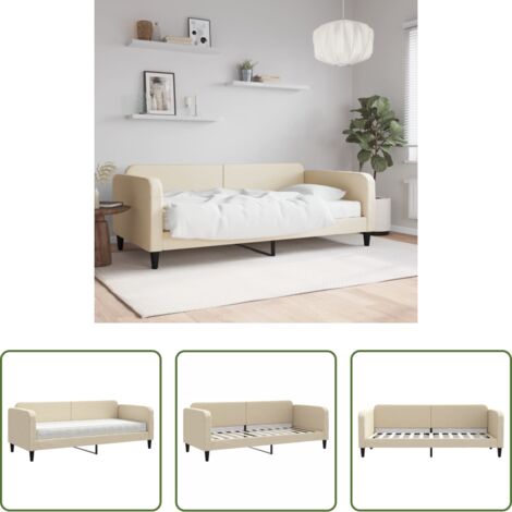 Sofá cama 2 en 1 -  Sofá cama con colchón tela crema 80x200 cm