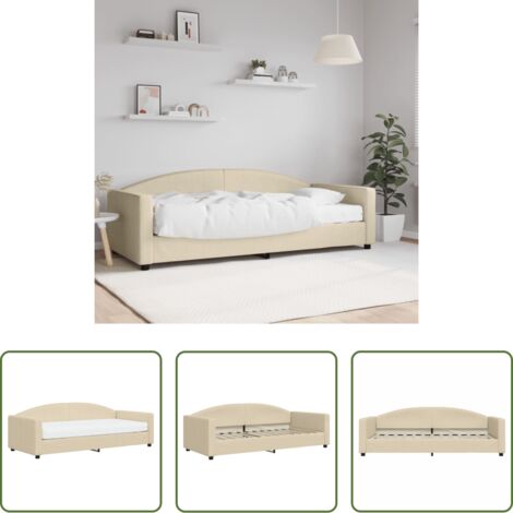 Sofá cama 2 en 1 -  Sofá cama con colchón tela crema 90x200 cm