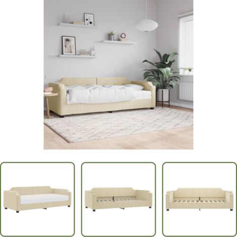 Sofá cama 2 en 1 -  Sofá cama con colchón tela crema 90x200 cm