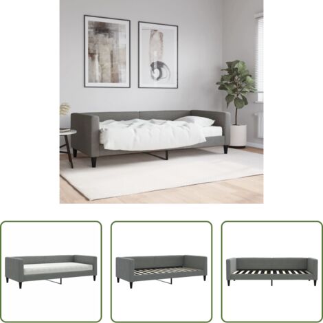 Sofá cama 2 en 1 -  Sofá cama con colchón tela gris oscuro 90x200 cm