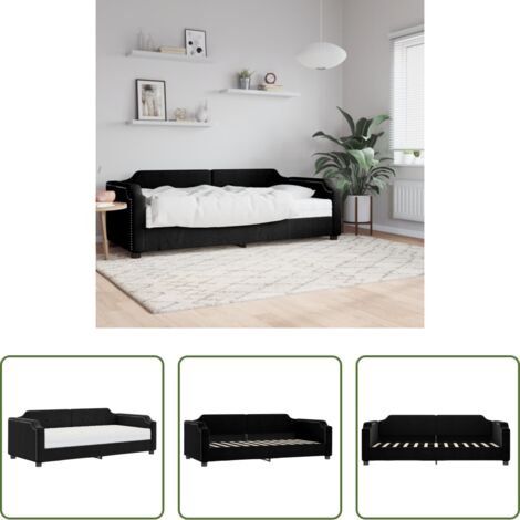 Sofá cama 2 en 1 -  Sofá cama con colchón tela negro 90x190 cm