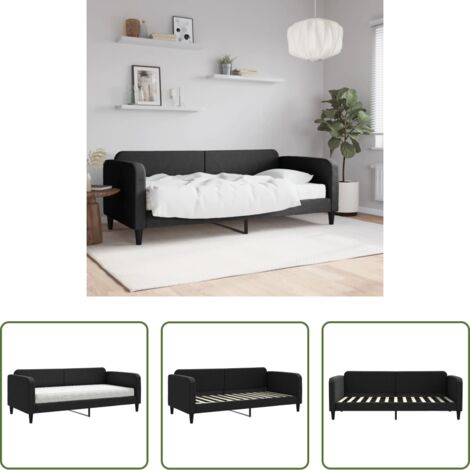 Sofá cama 2 en 1 -  Sofá cama con colchón tela negro 90x200 cm