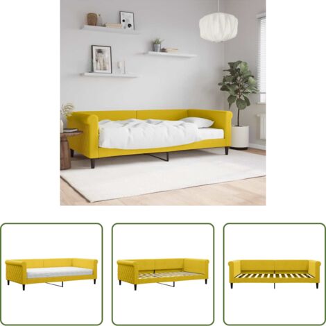 Sofá cama 2 en 1 -  Sofá cama con colchón terciopelo amarillo 100x200 cm