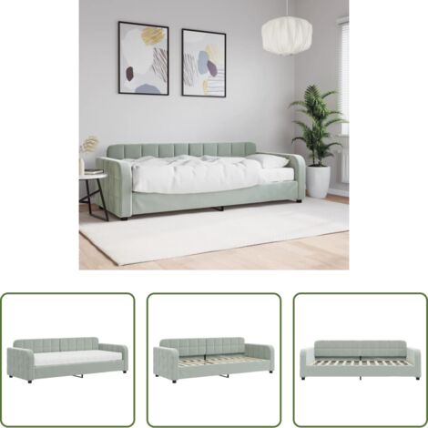 Sofá cama 2 en 1 -  Sofá cama con colchón terciopelo gris claro 80x200 cm