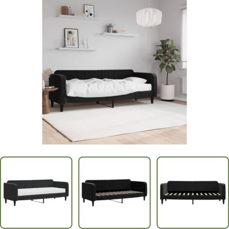 Sofá cama 2 en 1 -  Sofá cama con colchón terciopelo negro 80x200 cm