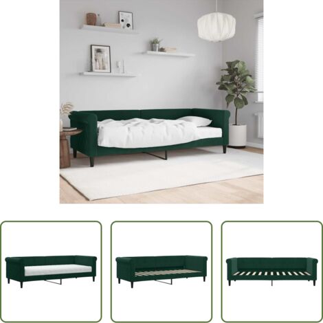Sofá cama 2 en 1 -  Sofá cama con colchón terciopelo verde oscuro 80x200 cm