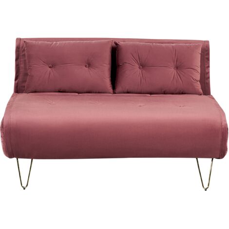 Sofá cama 2 plazas de terciopelo rosa dorado sin reposabrazos 2 cojines Vestfold