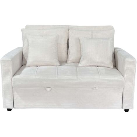 Sofá cama 2 plazas Divan en tela crema. 140cm(ancho) x 99cm(fondo) x 88cm(alto)